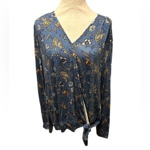 Floral V-Neck Blue Women's Top
